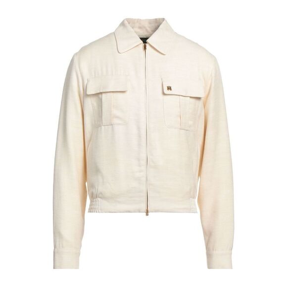 Amiri Faille Bomber Overcoat Jacket Ivory Fully Lined Zip Men's Size 46 US S